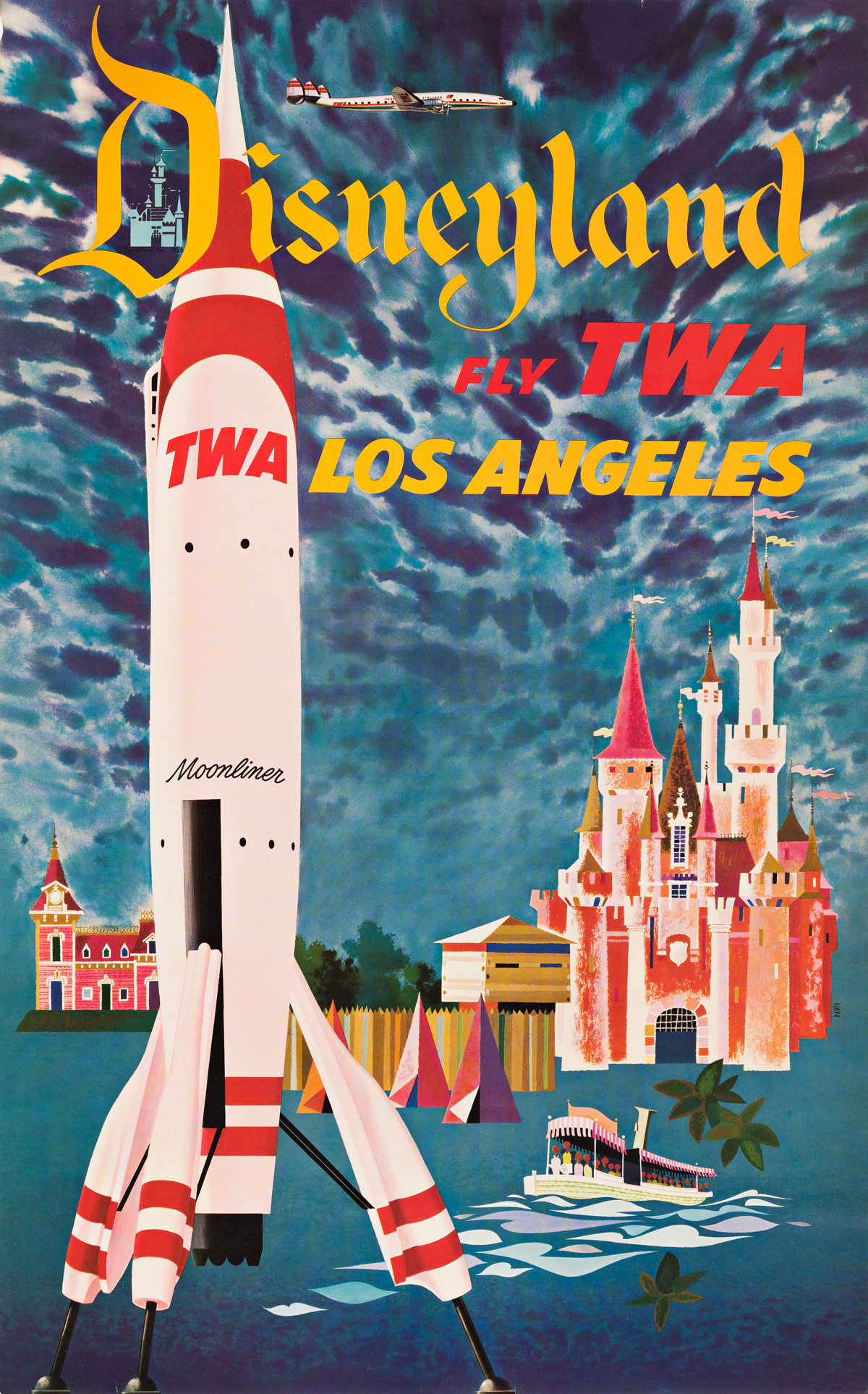 David Klein (1918-2005).  DISNEYLAND / FLY TWA / LOS ANGELES. Circa 1955.